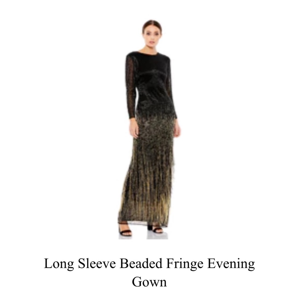 NWT! Beautiful black and gold, long sleeve beaded Mac Duggal gown.